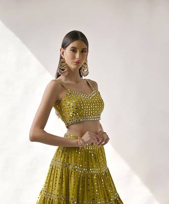 Olive Yellow Embroidered Lehenga Set 4