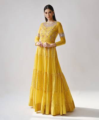Yellow Hand Embroidered Anarkali Set 1
