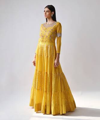 Yellow Hand Embroidered Anarkali Set 2