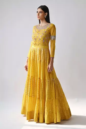 Yellow Hand Embroidered Anarkali Set