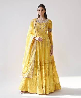 Yellow Hand Embroidered Anarkali Set 3