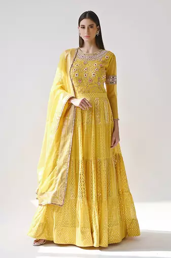 Yellow Hand Embroidered Anarkali Set
