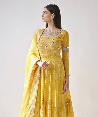 Yellow Hand Embroidered Anarkali Set 4