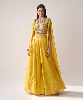 Yellow Chanderi Silk & Organza Sharara Set 1