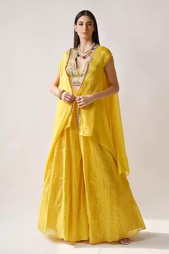 Yellow Chanderi Silk & Organza Sharara Set