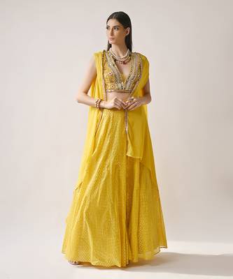 Yellow Chanderi Silk & Organza Sharara Set 3