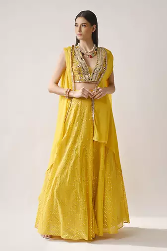 Yellow Chanderi Silk & Organza Sharara Set