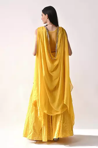 Yellow Chanderi Silk & Organza Sharara Set