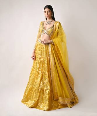 Yellow Hand Embroidered Lehenga Set 1
