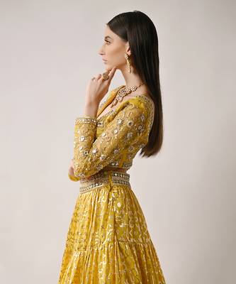 Yellow Hand Embroidered Lehenga Set 2