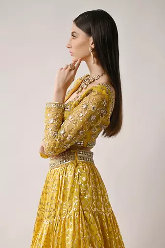 Yellow Hand Embroidered Lehenga Set