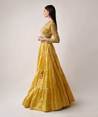 Yellow Hand Embroidered Lehenga Set 3