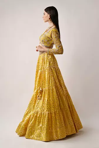 Yellow Hand Embroidered Lehenga Set