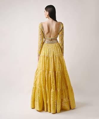 Yellow Hand Embroidered Lehenga Set 4