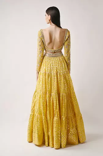 Yellow Hand Embroidered Lehenga Set