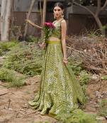 Olive Green Hand Embroidered Lehenga Set