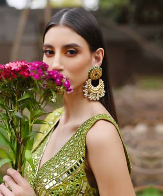 Olive Green Hand Embroidered Lehenga Set 2