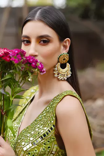Olive Green Hand Embroidered Lehenga Set