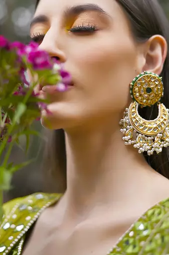 Olive Green Hand Embroidered Lehenga Set