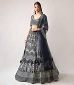 Navy Blue Silk Gota Sequin Lehenga Set