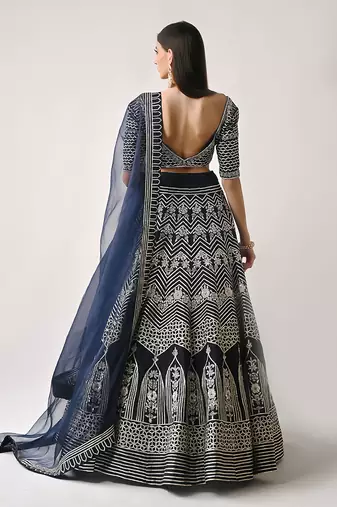 Navy Blue Silk Gota Sequin Lehenga Set