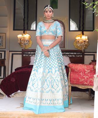 Blue Banarasi Lehenga  1