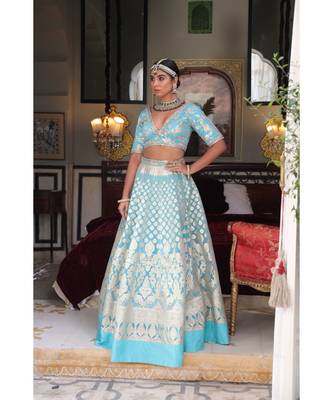 Blue Banarasi Lehenga  3