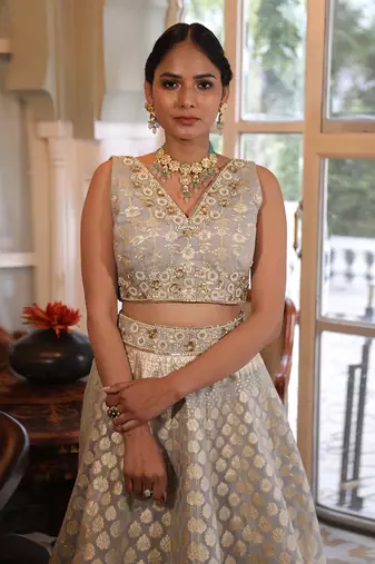 Silver Embroidered Lehenga Set