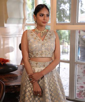 Silver Embroidered Lehenga Set 3