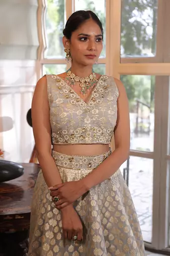 Silver Embroidered Lehenga Set