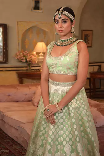 Mint Green Embroidered Lehenga Set