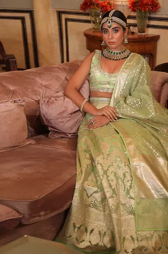 Mint Green Embroidered Lehenga Set