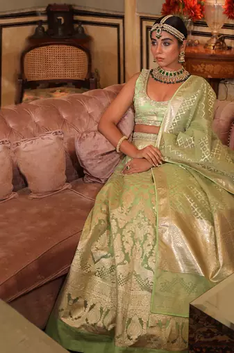 Mint Green Embroidered Lehenga Set