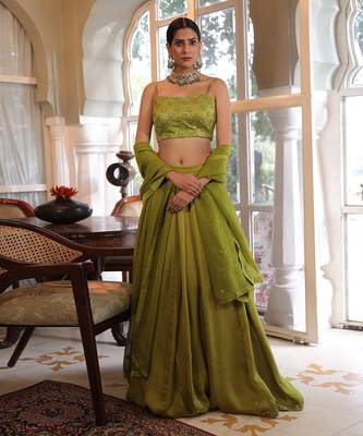 Olive Green Embroidered Lehenga Set 1