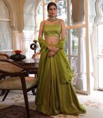 Olive Green Embroidered Lehenga Set
