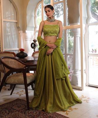Olive Green Embroidered Lehenga Set 2