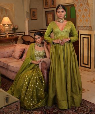 Olive Green Kalidar Anarkali Set 1