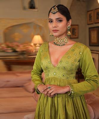 Olive Green Kalidar Anarkali Set 2