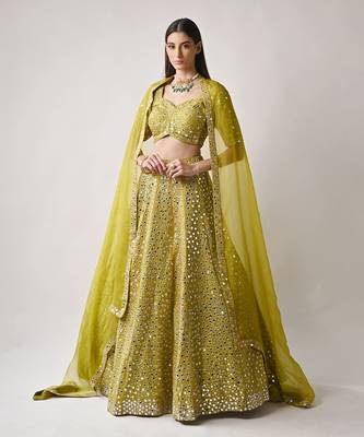 Olive Silk MIrror Sequin Lehenga Set 1
