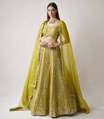 Olive Silk MIrror Sequin Lehenga Set
