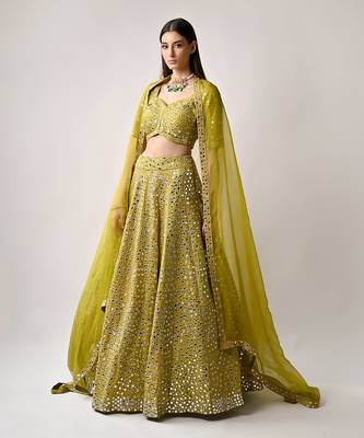 Olive Silk MIrror Sequin Lehenga Set 2