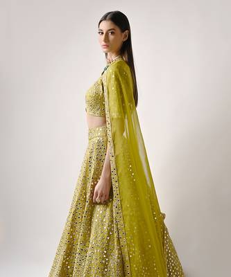 Olive Silk MIrror Sequin Lehenga Set 3