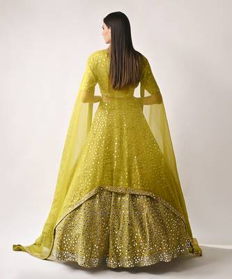 Olive Silk MIrror Sequin Lehenga Set 4