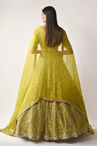 Olive Silk MIrror Sequin Lehenga Set