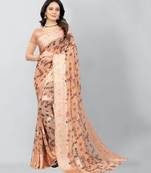 Beige printed pure georgette saree with blouse