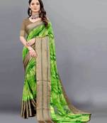 Green printed pure georgette saree with blouse