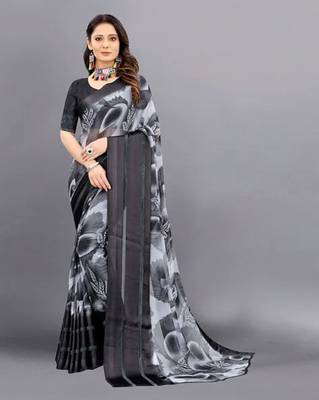 Black printed pure georgette saree with blouse 1