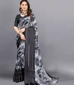 Black printed pure georgette saree with blouse