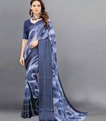 Blue printed pure georgette saree with blouse
