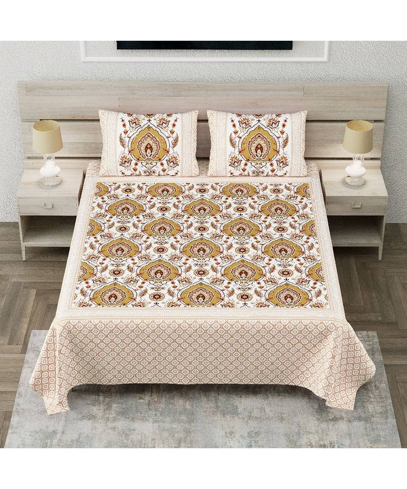 Tripok Tree Peacock Indian Tradition  Cotton King Size Luxury Bed Sheet 2 Pilow Covers